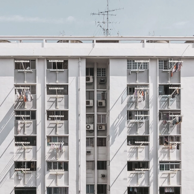 Architectural photo of a white building in Singapore